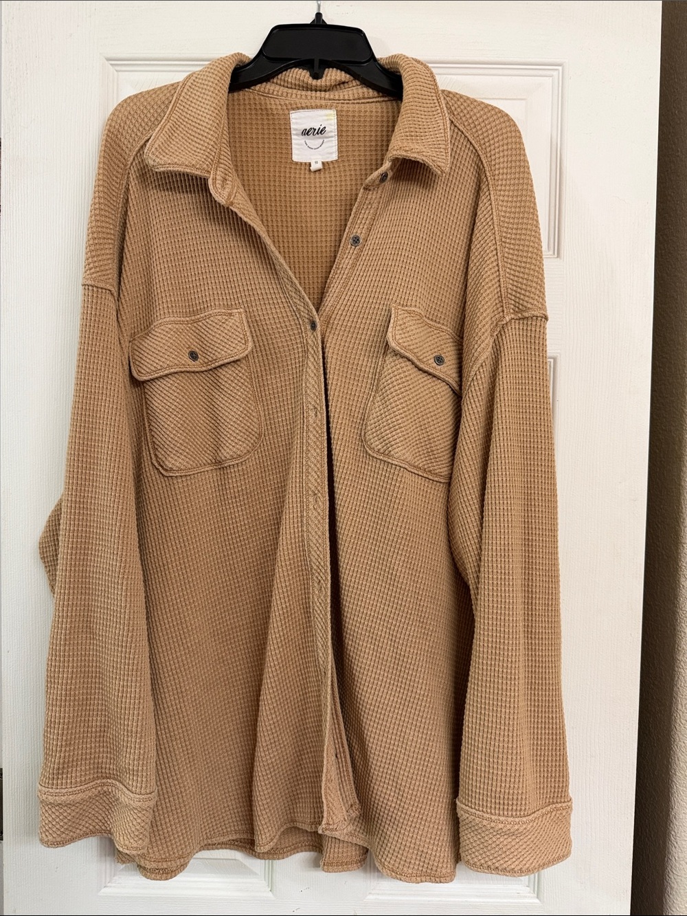 Aerie Camel Waffle Knit Shacket